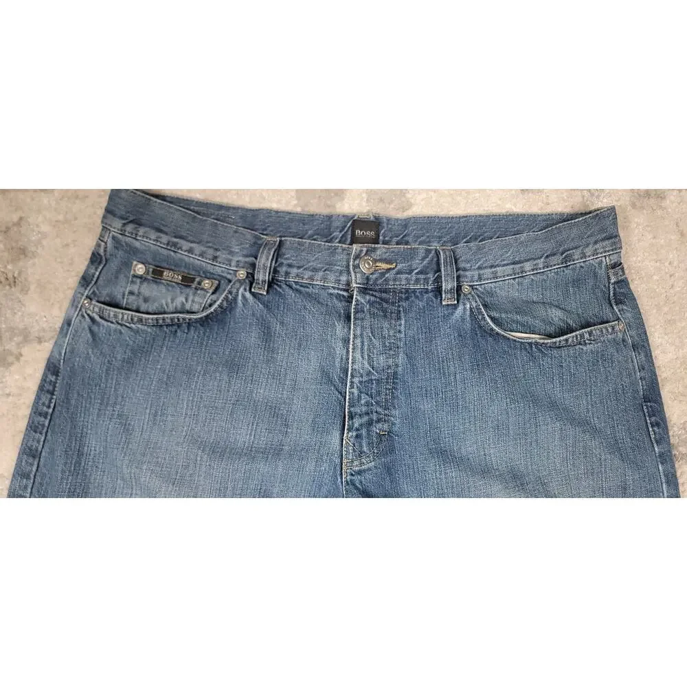 Hugo Boss TEXAS Men's Straight Baggy Fit Blue Denim Logo Jeans Sz 37x29
